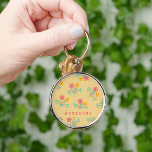 Daisy Retro Bouquet Pattern in Yellow  Keychain