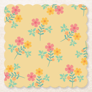 Daisy Retro Bouquet Pattern in Yellow   Paper Coaster