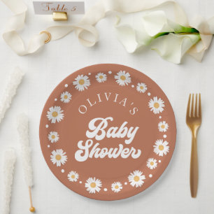 Daisy Retro Gender Neutral Baby Shower Paper Plate