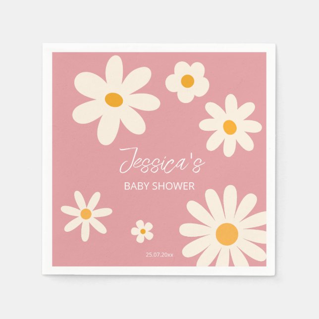 Daisy retro pink desert baby shower boho napkin (Front)