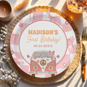 Daisy & Retro Van Pastel Groovy 1st Birthday Paper Plate