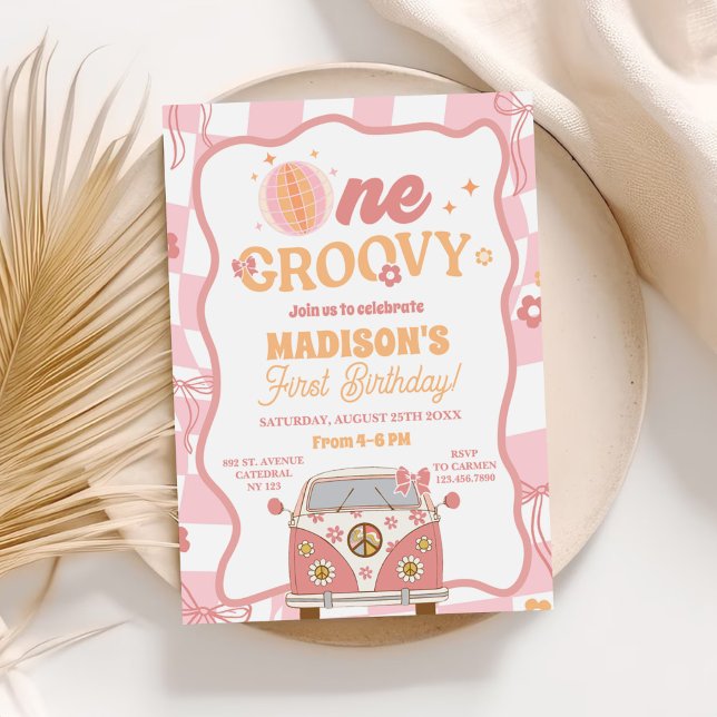 Daisy & Retro Van Pastel One Groovy 1st Birthday Invitation (Creator Uploaded)