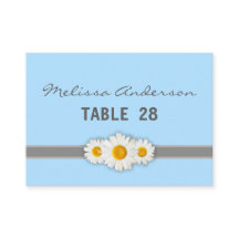 Daisy Ribbon - Blue Grey & White Escort Card