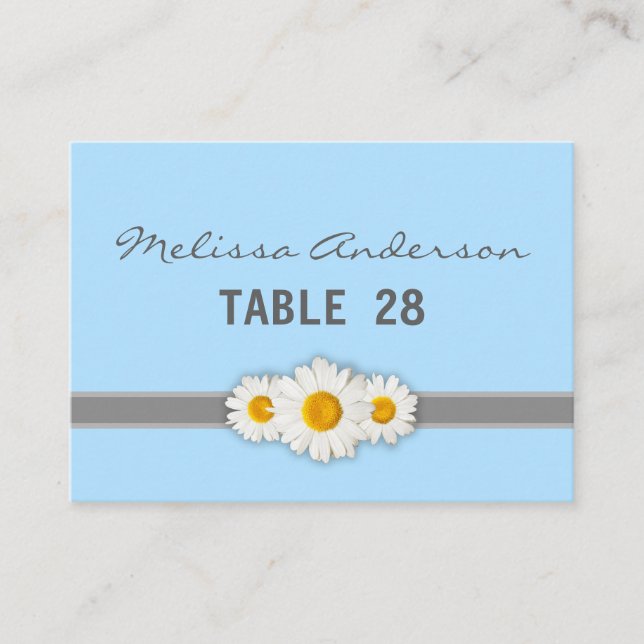 Daisy Ribbon - Blue Grey & White Escort Card (Front)