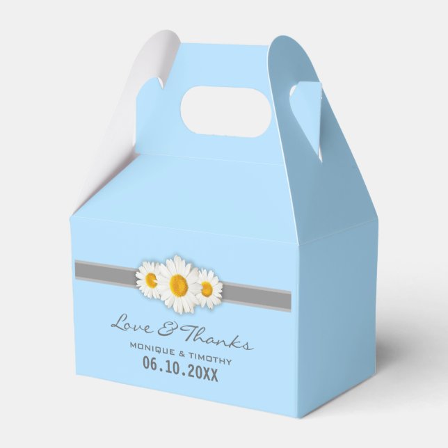 Daisy Ribbon - Thank You Wedding Favour Box - Blue (Back Side)