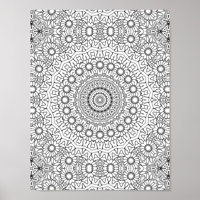 Daisy Ring Mandala Coloring Page Detailed Artwork Poster (Front)