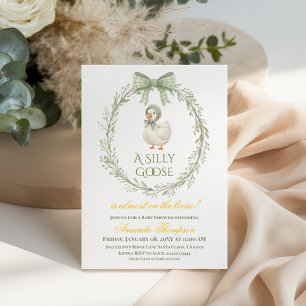 Daisy Sage Green Neutral Silly Goose Baby Shower Invitation