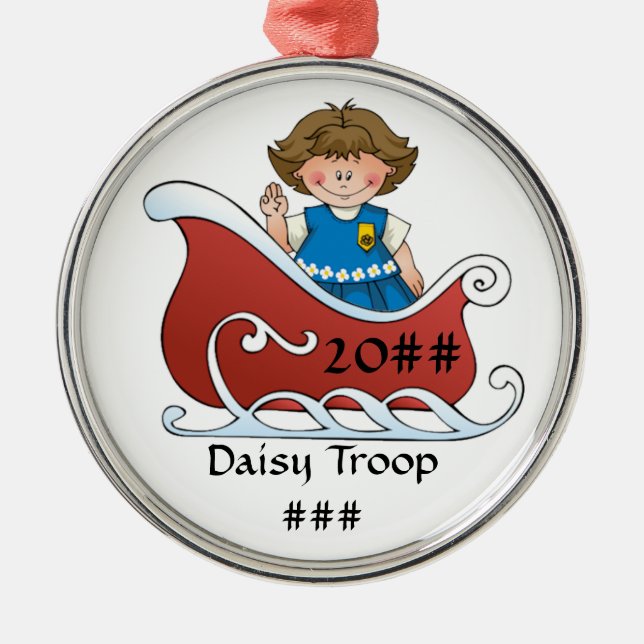 Daisy Scout Sled Brunette Metal Ornament (Front)