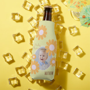 Daisy Simple Baby Shower Green Photo Bottle Cooler
