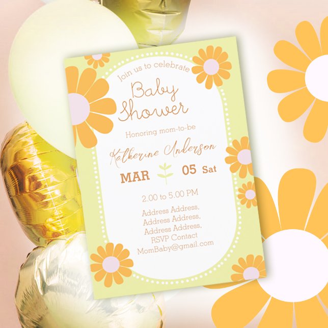 Daisy Simple Baby Shower Pastel Green Invitation (Sweet daisy baby shower design)