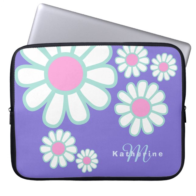 Daisy Simple Monogram Purple Laptop Sleeve (Front)