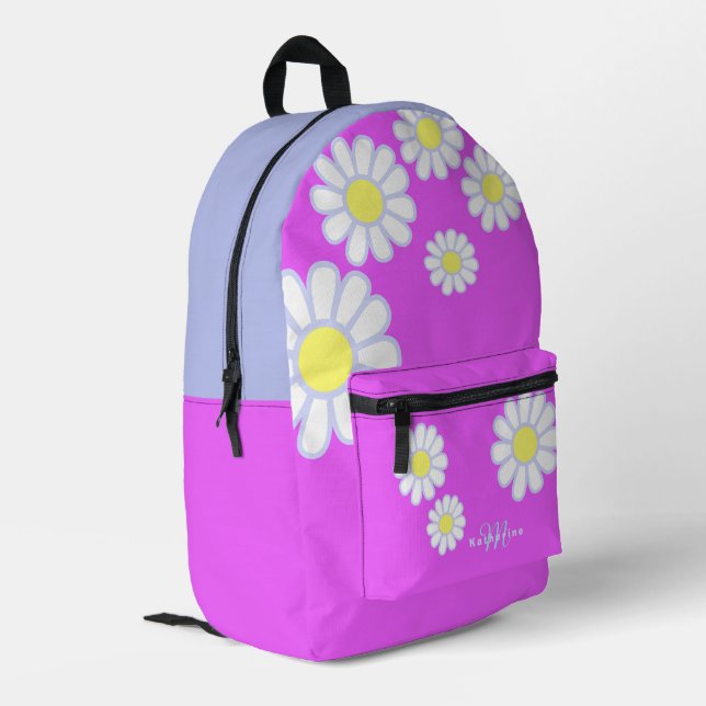 Daisy Simple Monogram Violet Printed Backpack (Back Corner Left)