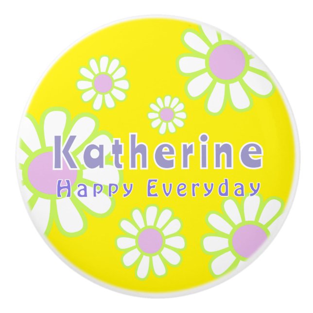 Daisy Simple Yellow Ceramic Knob (Front)