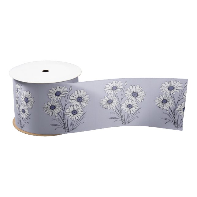 Daisy Sketch On Lavender Satin Ribbon (Spool)