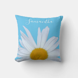Daisy Sky Blue Elegant White Script Throw Pillow