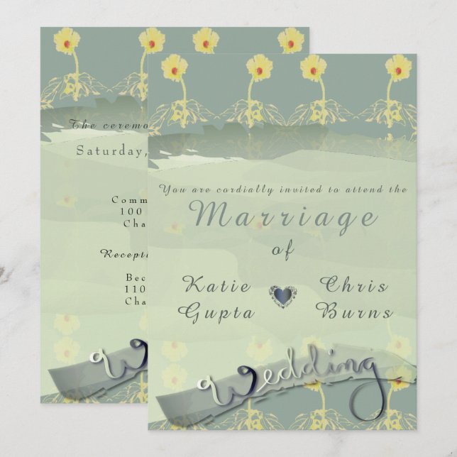Daisy Slate Wedding Invitation (Front/Back)
