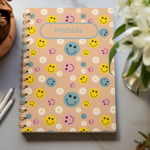 Daisy Smile Flowers Pattern Vintage beige custom Notebook