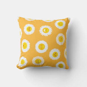 Daisy Smiley Faces Throw Pillow