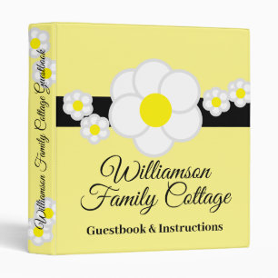 Daisy Soft Yellow Black Stripe Cottage Guestbook Binder