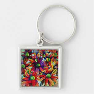 Daisy Straw multicoloured wildflowers art Keychain