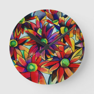 Daisy Straw multicoloured wildflowers art Round Clock