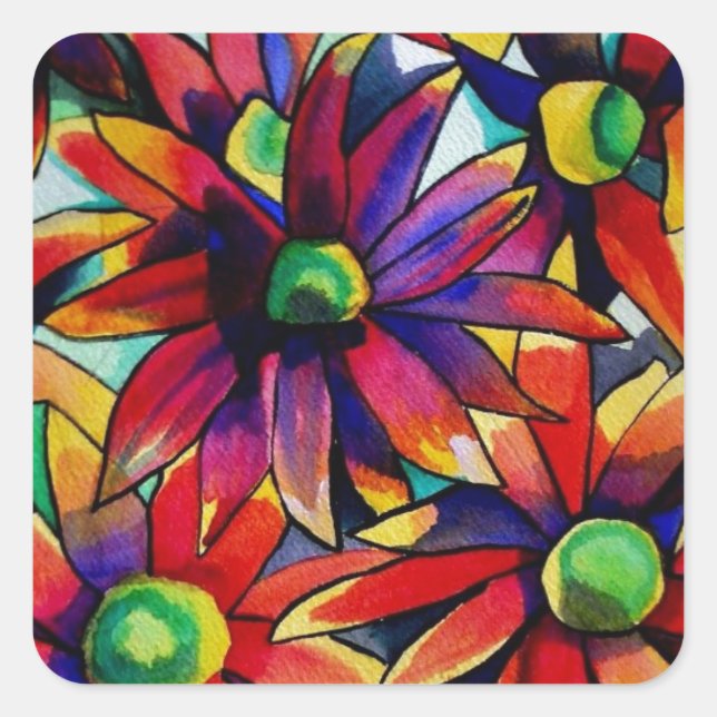 Daisy Straw multicoloured wildflowers art Square Sticker (Front)