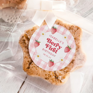 Daisy Strawberry Berry First 1st Birthday Classic Round Sticker