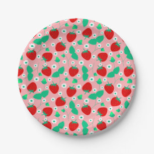 Daisy Strawberry Pattern Pink & Red Paper Plate