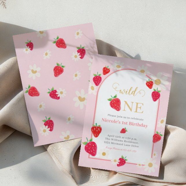 Daisy Strawberry Wild One 1st Birthday Invitation (Creator Uploaded)