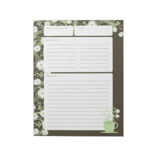 Daisy Tea Party Green Floral Recipe Pages Notepad