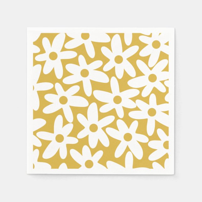 Daisy Time Cute Retro Modern Flowers in Mustard Napkin (Front)