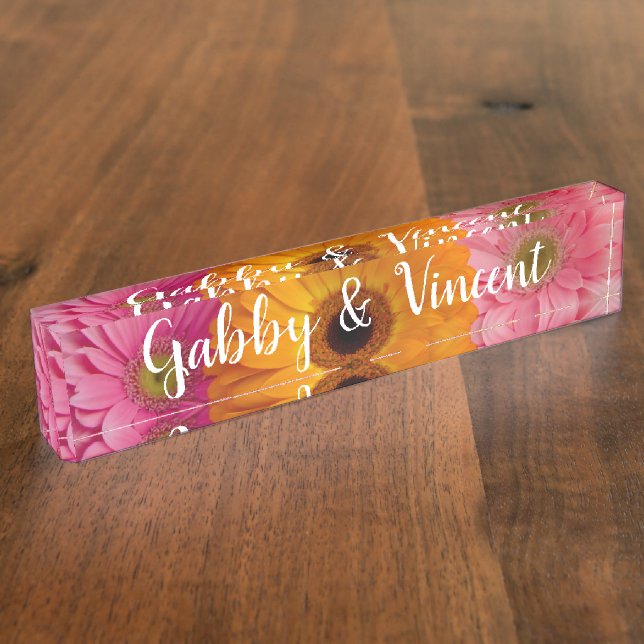Daisy Trio Floral Wedding Nameplate (Side)