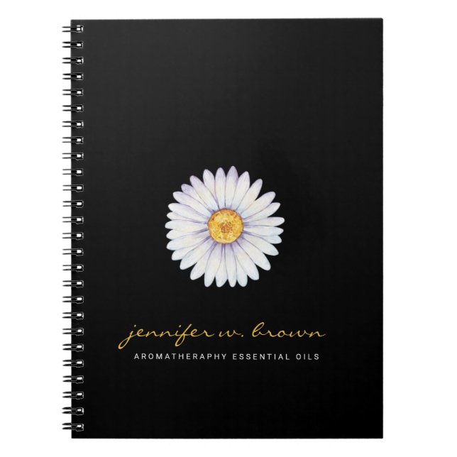 Daisy watercolor aromatheraphy black white notebook (Front)