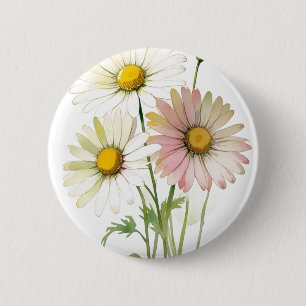 Daisy Watercolor Flower Modern Professional 2 Inch Round Button