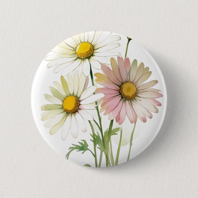 Daisy Watercolor Flower Modern Professional 2 Inch Round Button (Front)