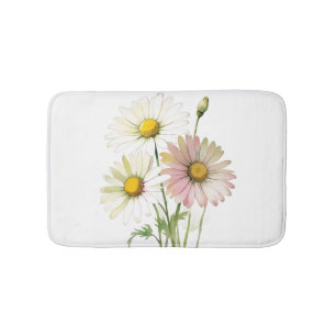 Daisy Watercolor Flower Modern Professional Bath Mat
