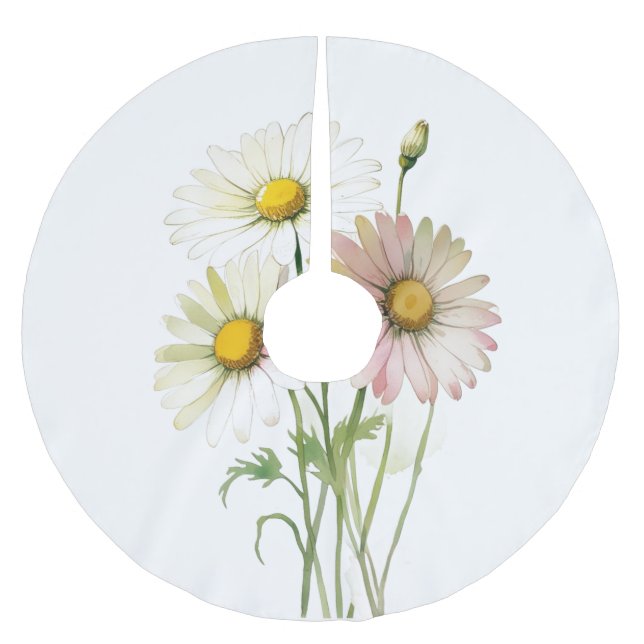 Daisy Watercolor Flower Modern Professional Brushed Polyester Tree Skirt (Front)