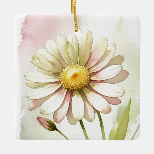 Daisy Watercolor Flower Modern Professional Ceramic Ornament (Front)