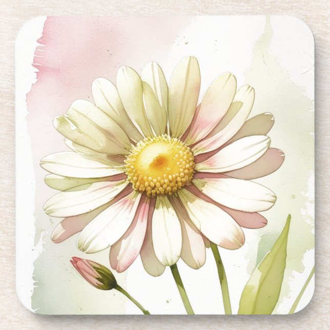 Daisy Watercolor Flower Modern Professional Coaster (Front)