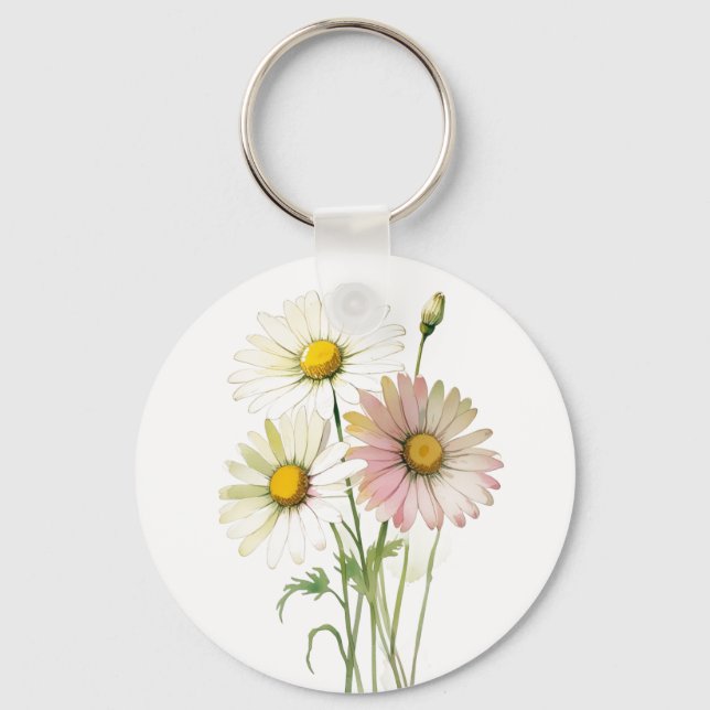 Daisy Watercolor Flower Modern Professional Keychain (Front)
