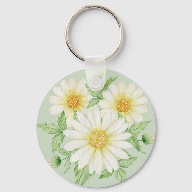 Daisy Watercolor Flowers  Keychain (Front)