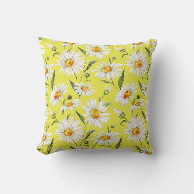 Daisy watercolor, yellow seamless pattern. throw pillow (Front)