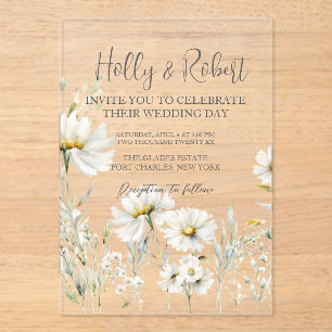 Daisy Wedding Photo QR Code  Acrylic Invitations
