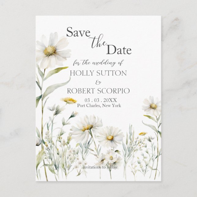 Daisy Wedding Save the Date Postcard (Front)