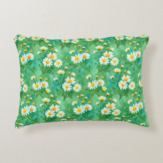 Daisy Whispers – Watercolor Meadow Pattern Accent Pillow
