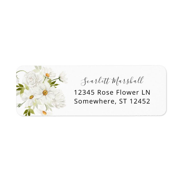 Daisy White Floral Adresse de retour Label 4 (Devant)