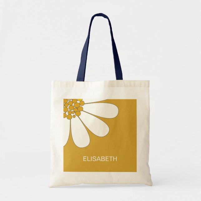Daisy White Floral Design Personalize Name  Tote Bag (Front)