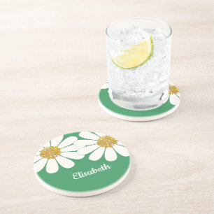 Daisy-white floral desing personalize name coaster