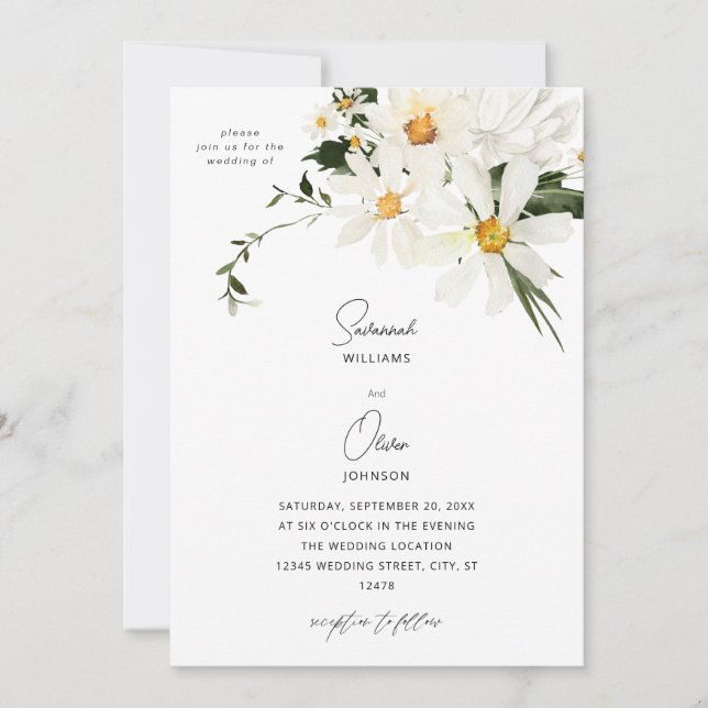 Daisy White Floral Faire-part de mariage v2 (Devant)