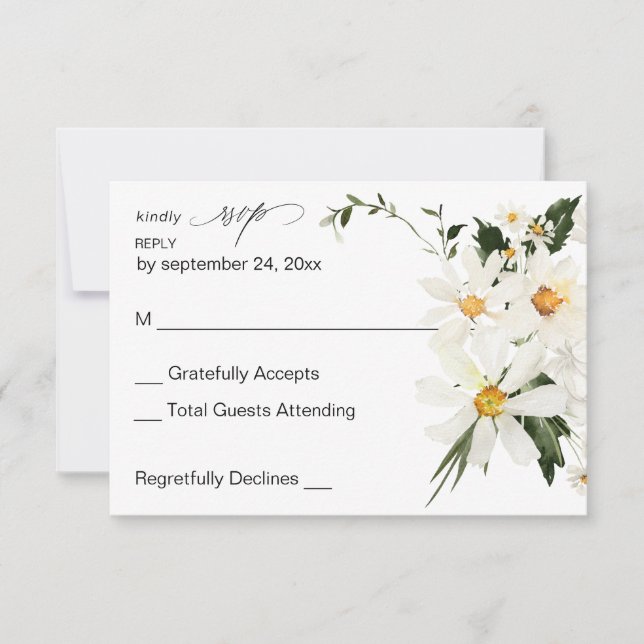 Daisy White Floral no Meal RSVP (Front)